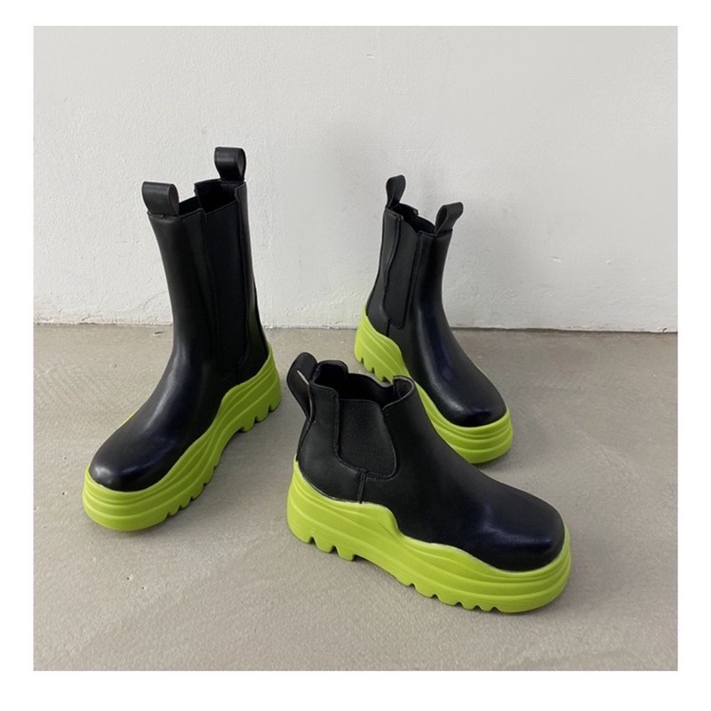 GIÀY BOOT ULZZANG NỮ bốt đế răng cưa cao 6CM dáng ủng không dâ khoá ĐẾ LƯỢN SÓNG phong cách ngầu chất B62