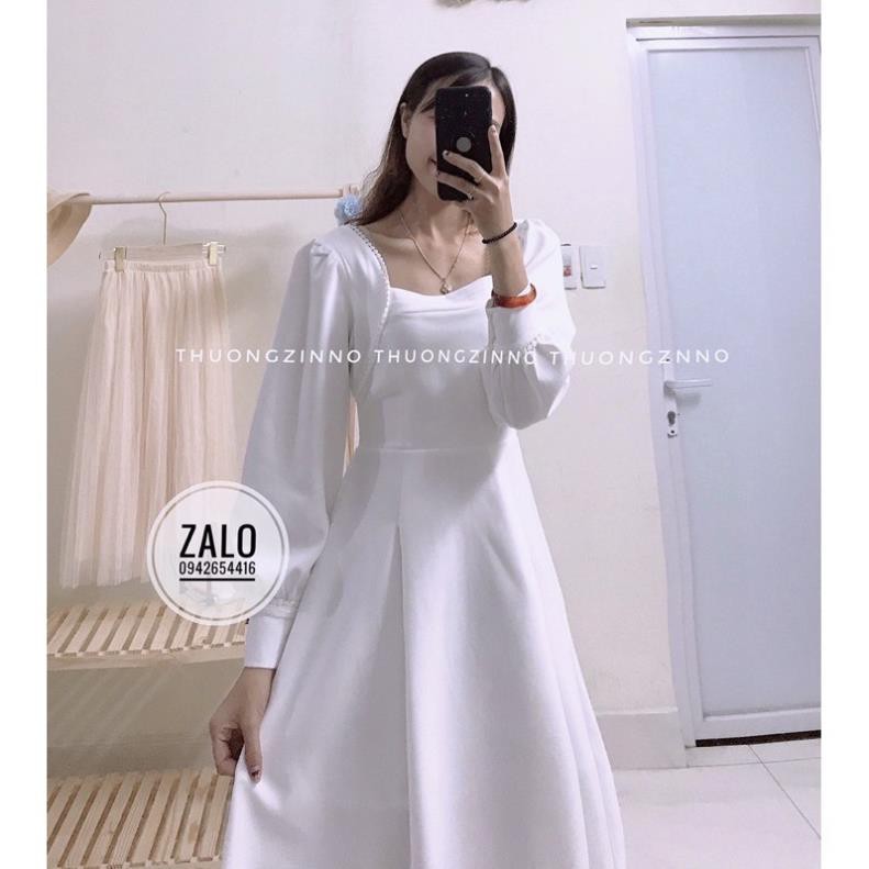 Đầm nữ thiết kế cổ hạt gạo cách điệu sang chảnh Váy trắng dự tiệc đẹp nhẹ nhàng ‣ *