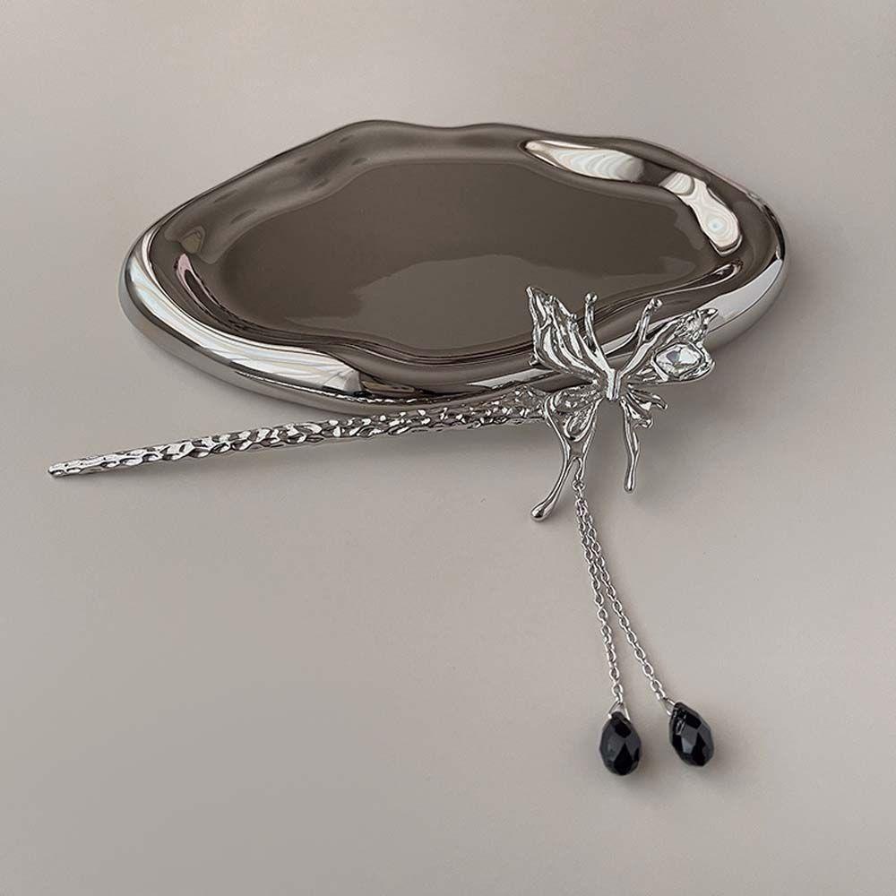 Trâm Cài Tóc VANES1 Hình Bướm Bằng Hợp Kim Đính Hạt Tua Rua Phong Cách Punk