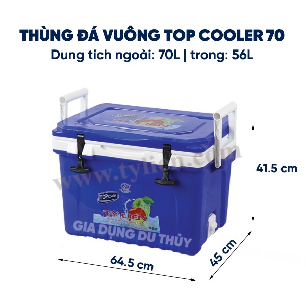 Thùng đá giữ lạnh dung tích 70L - thùng giữ nhiệt vuông có quai xách, hiệu Top Cooler không chứa BPA an toàn