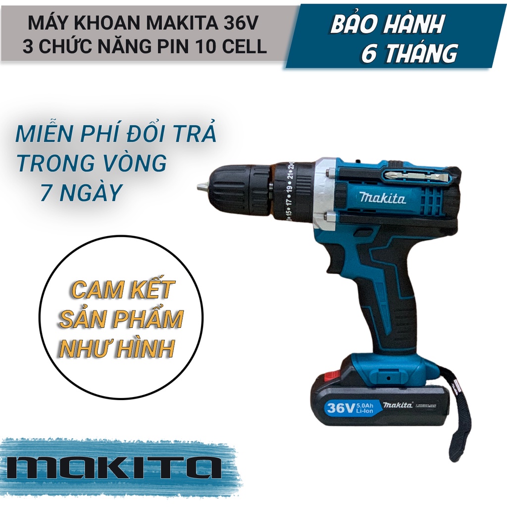 Máy khoan pin MAKITA 36V - Full 24 phụ kiện - Máy khoan pin mini cầm tay