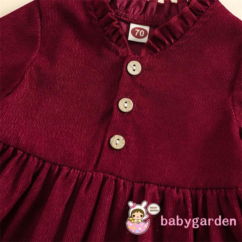 Đầm Chữ A Tay Dài Cổ Bèo Màu Trơn Thời Trang Mùa Thu Cho Bé Gái 0-4 Tuổi