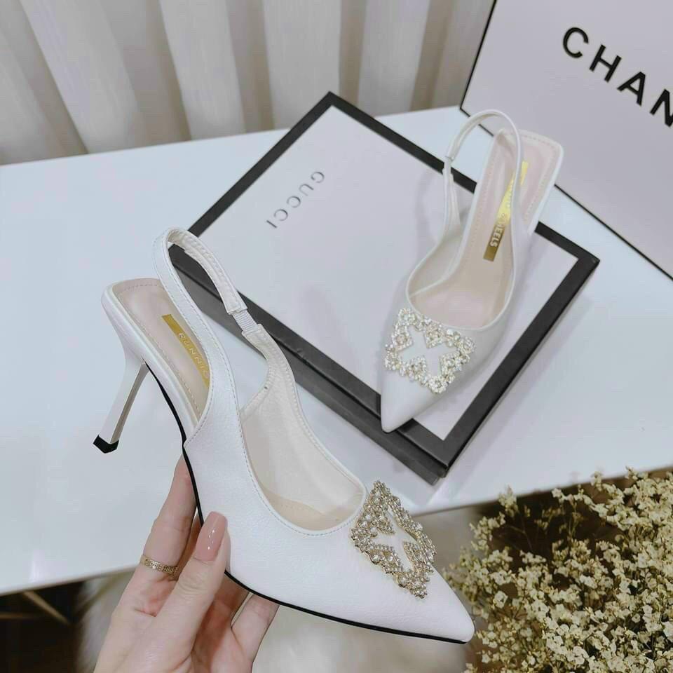 Giày cao gót nữ mũi nhọn đính đá X gót nhọn 7 phân