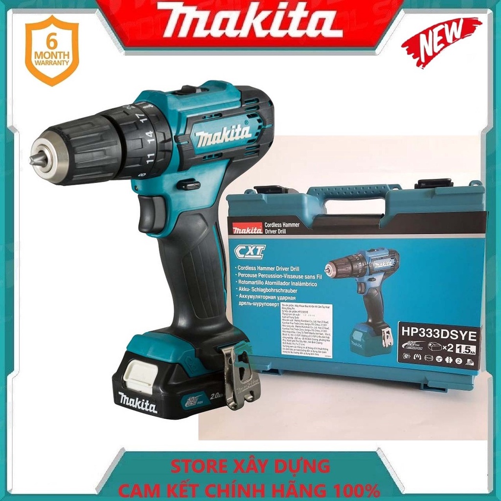 MÁY KHOAN BÚA VẶN VÍT DÙNG PIN 12V 28N.M MAKITA HP333DSYE- HÀNG CHÍNH HÃNG