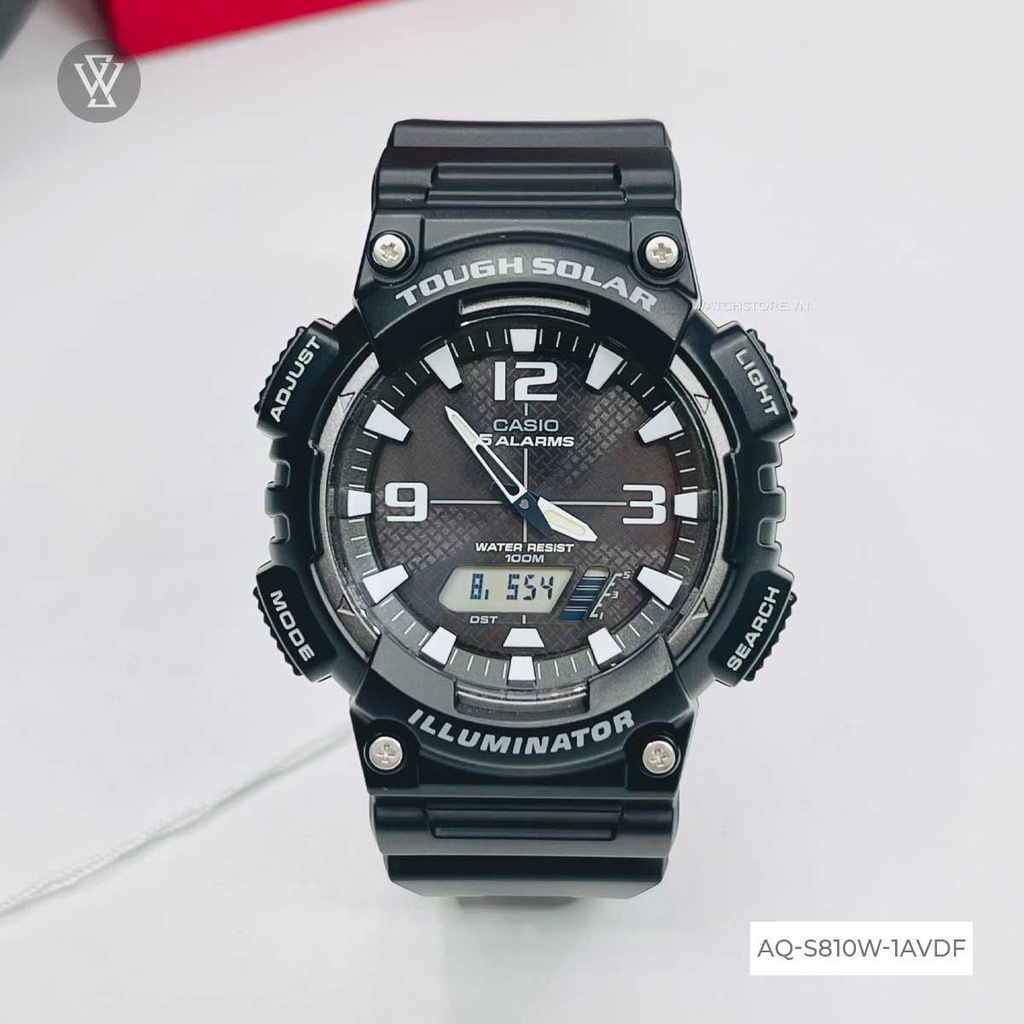 Đồng Hồ Năng Lượng Mặt Trời Nam Casio WATCHSTORE AQ-S810W-1AVDF, Kính Nhựa 46.6mm, Màu Đen Cá Tính Thời Thượng