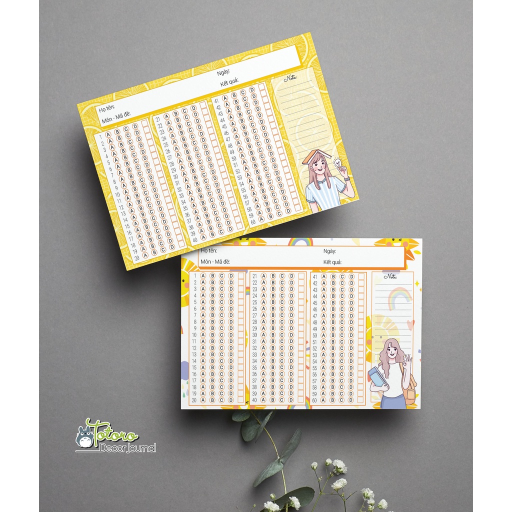 Sét 20 tờ giấy khoanh trắc nghiệm cực xinh khổ a6 và a5 shop totoro thiết kế