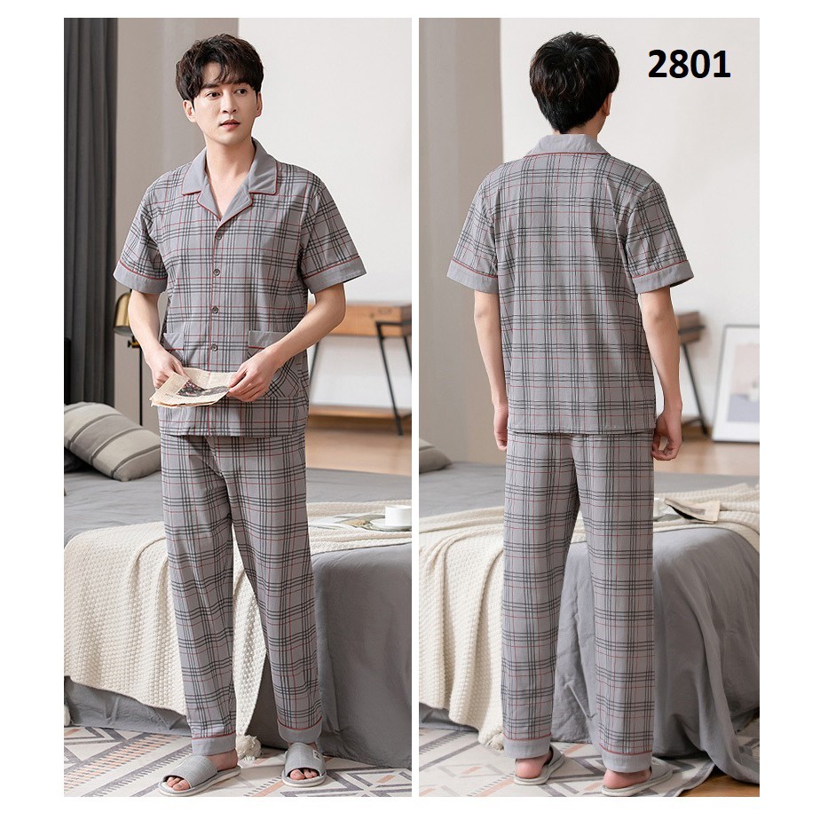 NG2910 Bộ pyjama nam ngắn tay sọc caro vải cotton mềm mại cao cấp hàng nhập - Thời Trang Dương