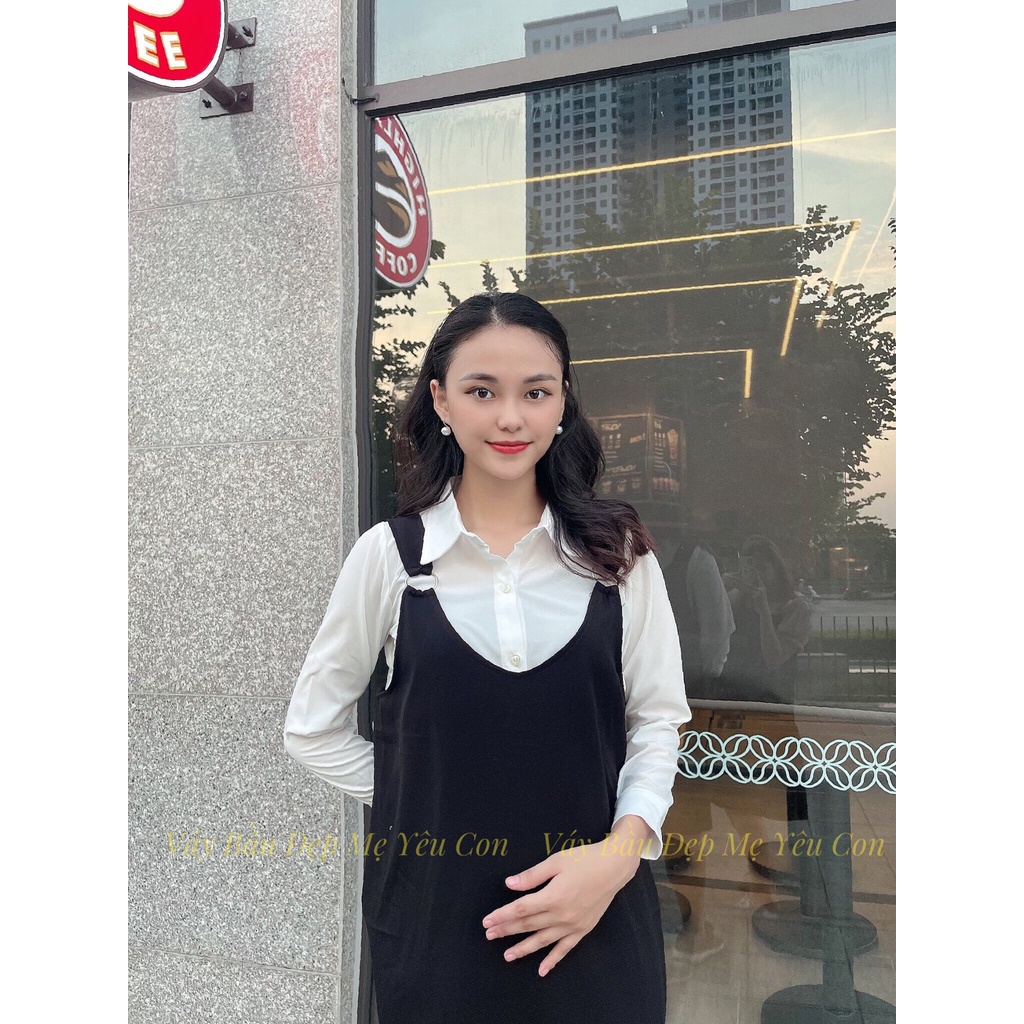 Đầm bầu công sở Váy bầu đẹp Sét Yếm Bầu Bum Quai Sắt Tròn MYC1092, có bán yếm rời