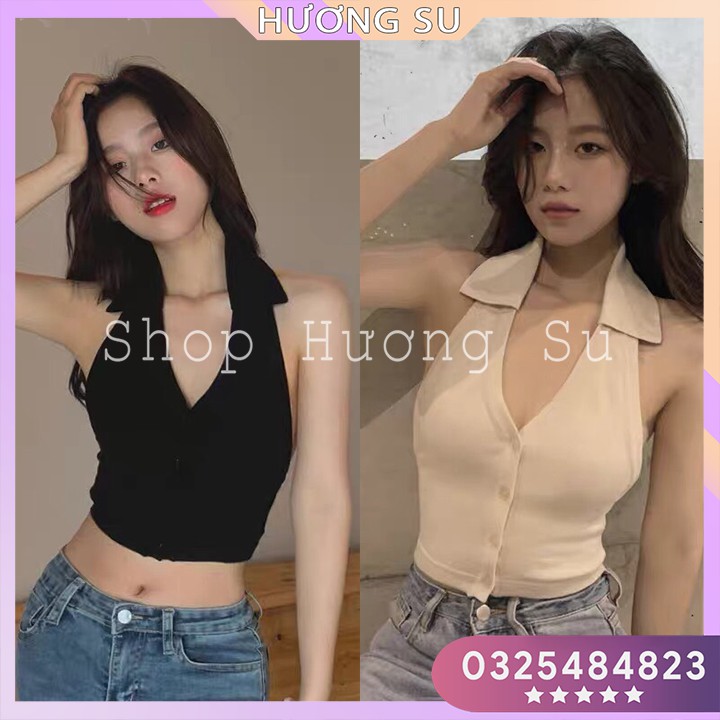 Áo polo cài cúc 3 lỗ croptop nữ tính gợi cảm Hương Su-(PVN1873)