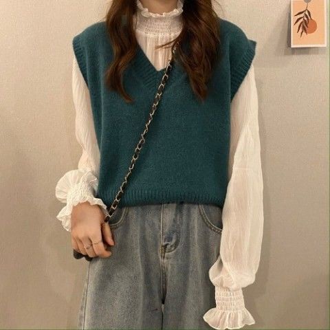 Áo khoác len không tay dáng rộng thời trang dành cho nữ