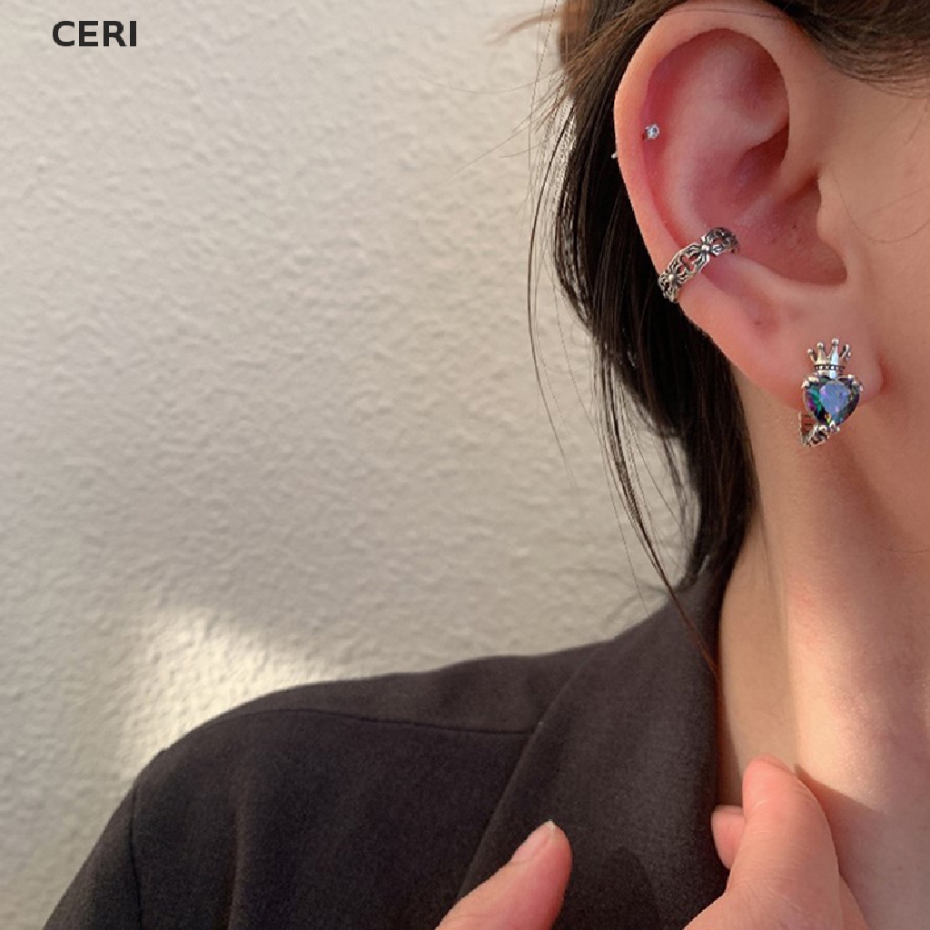 1 Đôi Khuyên Tai Hình Vương Miện Trái Tim Đính Đá Zircon Phong Cách Vintage