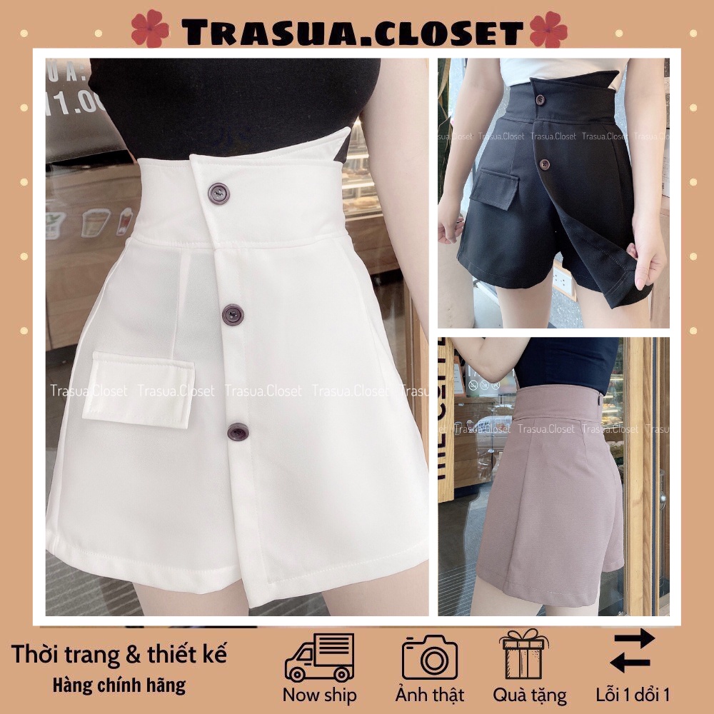 Quần Short Nữ Giả Váy Cạp Cao 3 Khuy trasua.closet-Quần Sooc Giả Chân Váy Nữ Ngắn Ullzang chất đẹp cực hót TS012