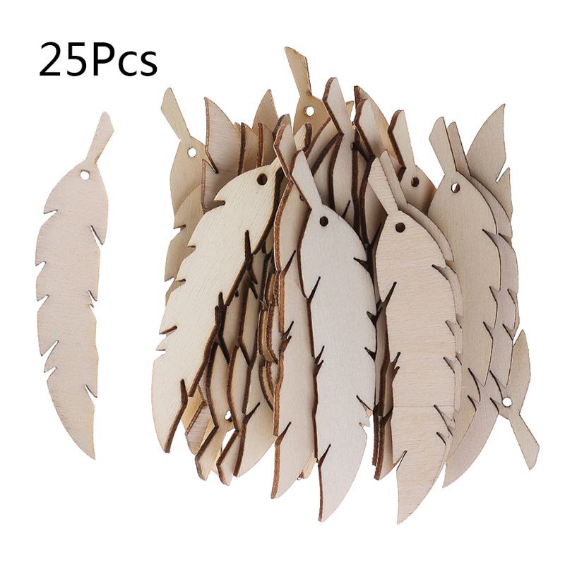SUP 25pcs Laser Cut Wood Feather Embellishment Wooden Shape Craft Wedding Decor