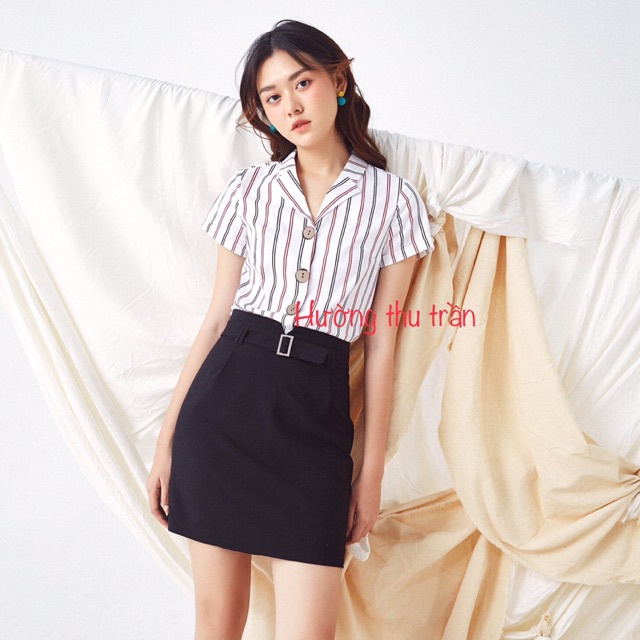 Chân váy chữ a basic phối đai vuông thời trang công sở
