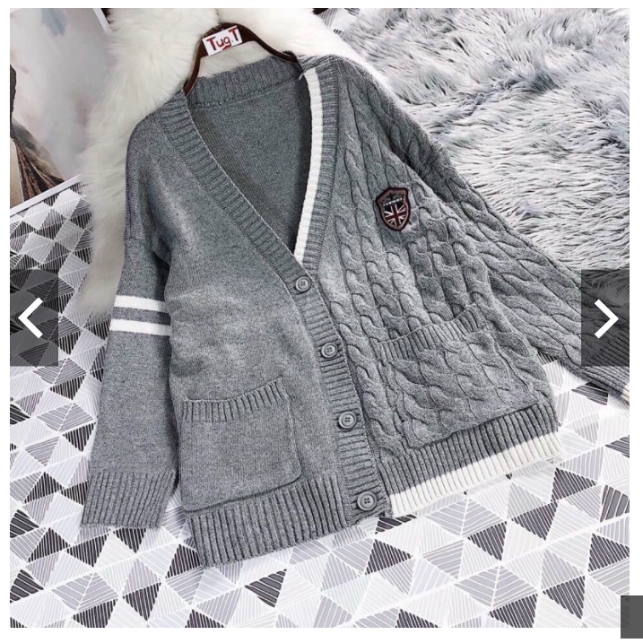 [HÀNG CAO CẤP] ÁO LEN CADIGAN THỪNG XÁM HUY HIỆU SIÊU XINH - HÀNG QUẢNG CHÂU CAO CẤP | BigBuy360 - bigbuy360.vn