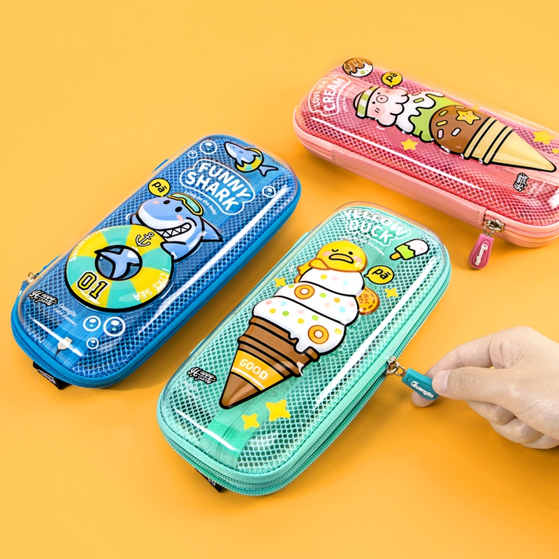 Túi đựng bút đồ dùng cá nhân 3D GuangBo Ice Cream - chất liệu nhựa cao cấp 2 khoá H00247