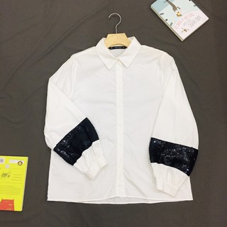 Áo sơ mi Za-Ra Ba-sic, dài tay, màu trắng, đính cườm cực sang (2hand)