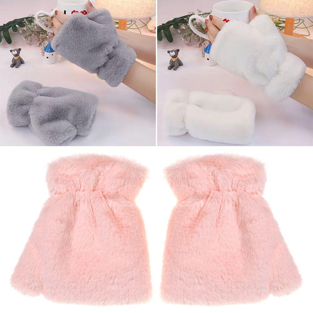 Găng Tay Giả Lông Thỏ Dày Mềm Mại Hở Ngón Thời Trang