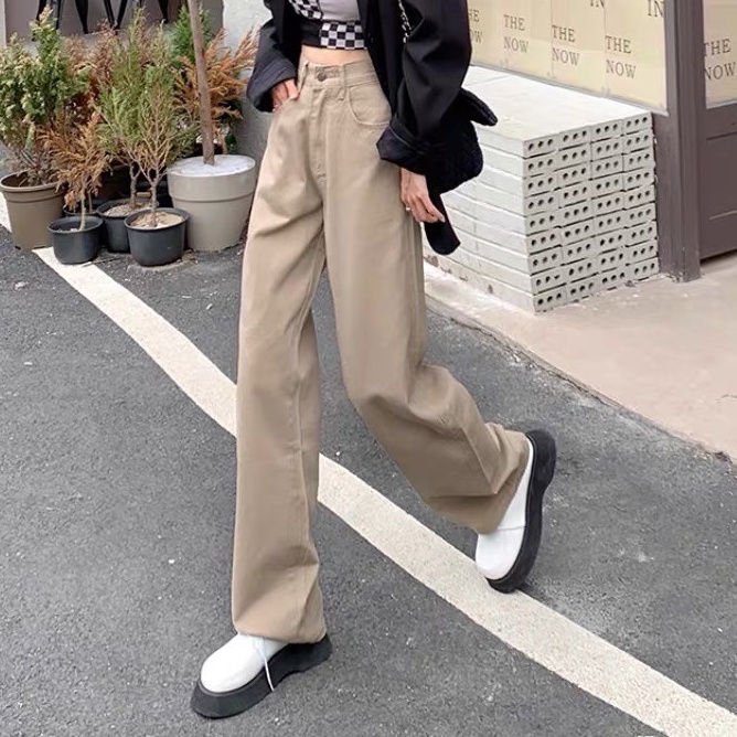 Quần Kaki trơn, Quần Baggy Nữ jean Ống Suông Rộng Trẻ Trung Năng Động