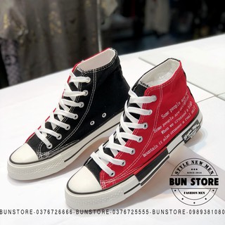 GIÀY THỂ THAO NAM NỮ SNEAKER 2 VẠT MÀU ĐEN ĐỎ CỔ CAO ĐẸP HAI MÀU TRẺ TRUNG CV509 LOẠI 1