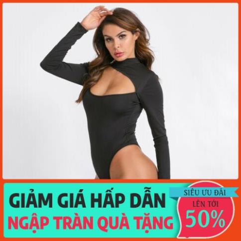 Bộ áo liền quần tay dài cổ tròn lưng cao màu trơn thời trang mùa thu cho nữ
