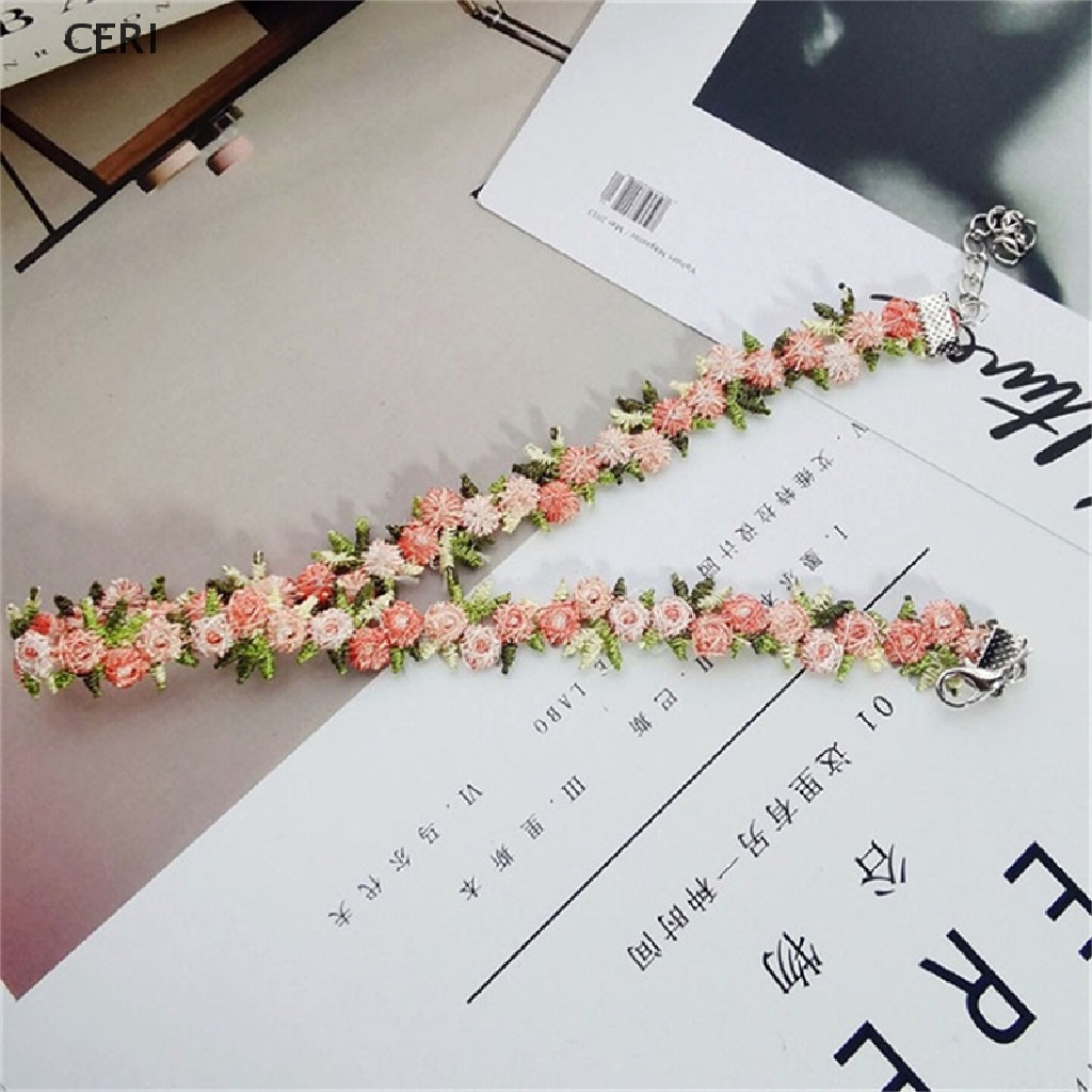 CE Romantic Flowers Necklace Choker for Women Girls Embroidery Fashion Sweet RI