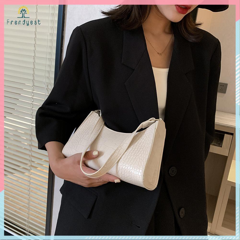 Túi Xách Nữ Da PU Họa Tiết Da Cá Sấu Đeo Dưới Cánh Tay Phong Cách Retro Màu Trơn Thời Trang