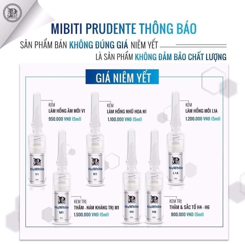 Kem làm hồng khử thâm Mibiti Prudente Nuwhite 5ml N1 V1 H6 L1A