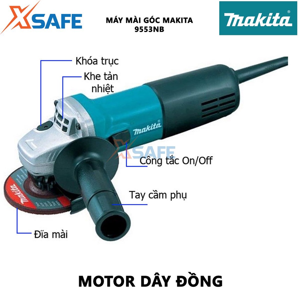 Máy mài góc MAKITA 9553NB Máy mài cầm tay công tắc trượt, công suất 710W, tốc độ không tải 11,000rpm - [XSAFE]