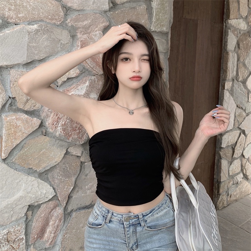 Áo thun croptop quây ngực nữ Áo ống croptop nữ rút dây sườn Ôm body sexy Tôn dáng Thời trang