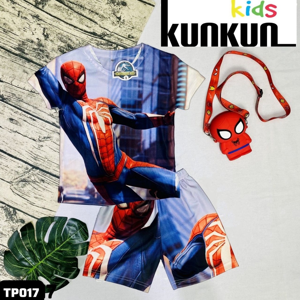 Đồ Bộ bé trai Thun Lạnh hình Nhện Spiderman size đại từ 10-40kg Kunkun Kid TP017