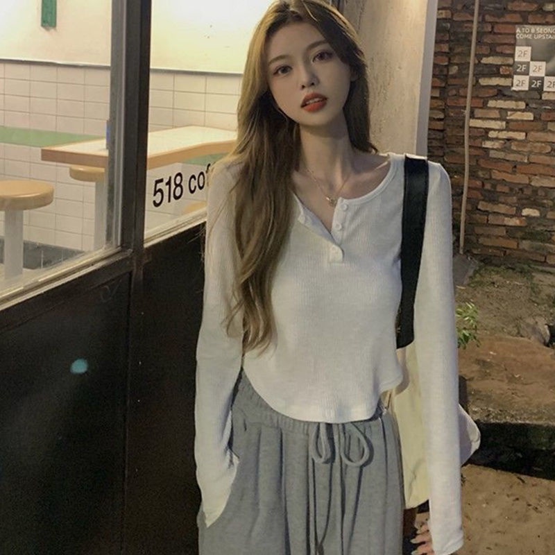 Áo Thun Dệt Kim Tay Dài Dáng Ngắn Thời Trang 2022 Cho Nữ