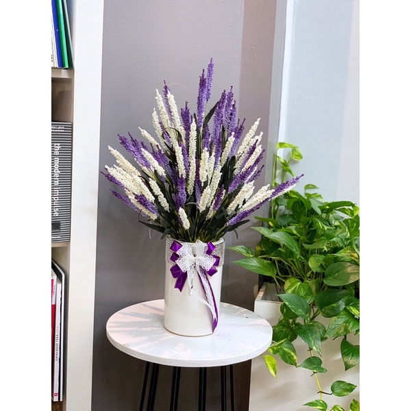 Hoa giả hoa lụa - cành hoa lavender tông màu vintage