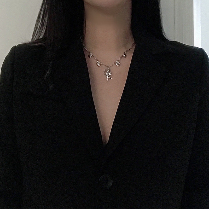 Dây chuyền 22111 mặt trái tim và thần cupid phong cách Nhật Hàn cá tính