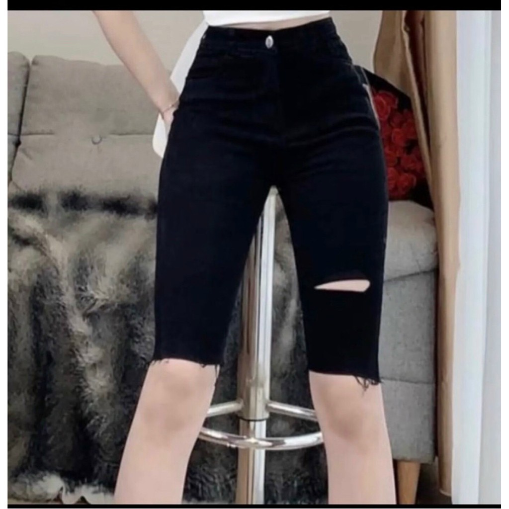 [BÁN CHẠY] Quần lửng kaki phối rách 1 đường bên kèm hình thật sàn 2 màu trắng và đen PC81220