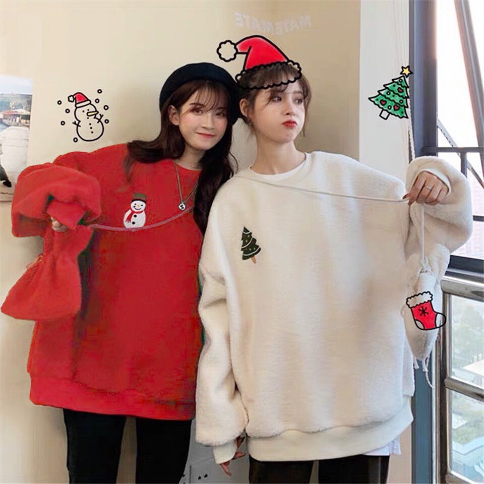 SET ÁO NỈ BÔNG NOEL COUPLE ĐỎ TRẮNG - ÁO SWEATER Giáng Sinh Cây Thông Người Tuyết Ulzzang ⛄️🌲