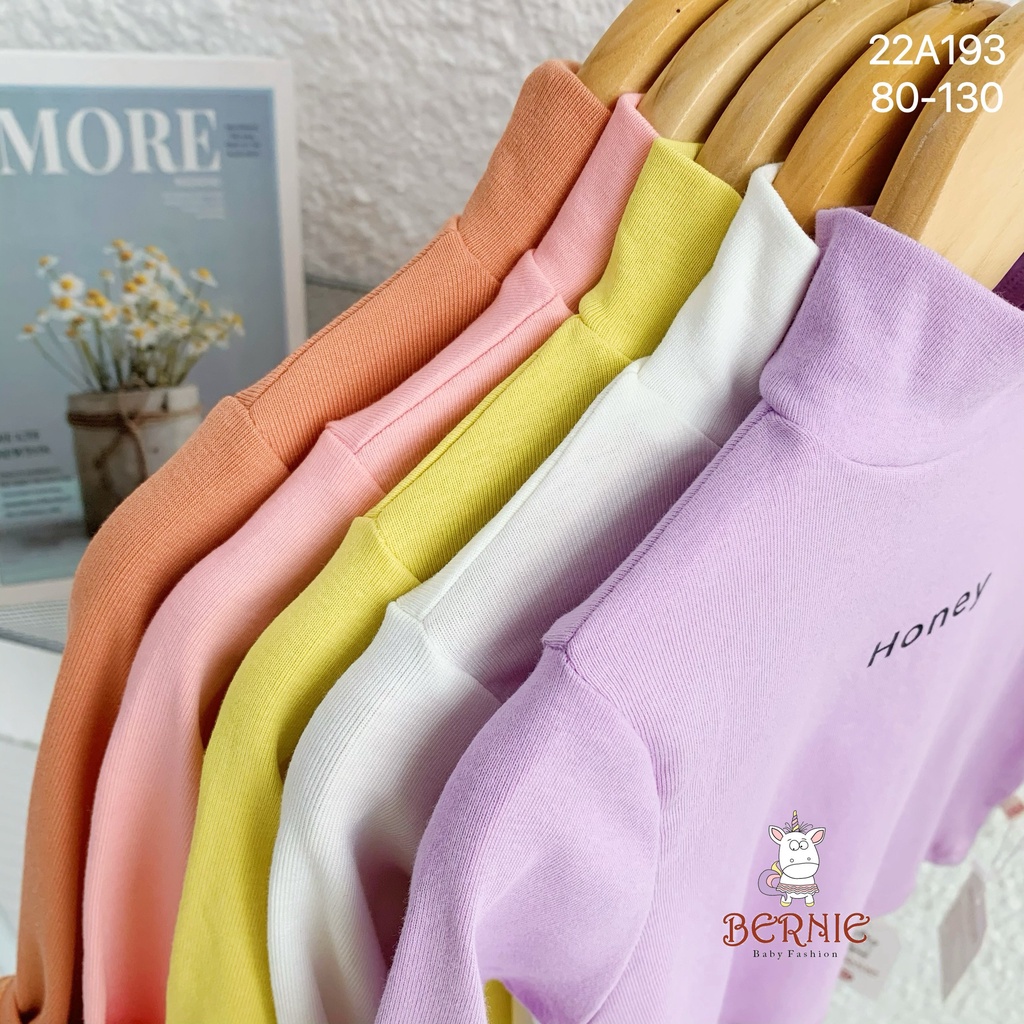 Áo cổ lọ tay dài unisex cho bé, áo cổ 3p cao cổ giữ ấm trơn màu basic dễ mặc Bernie (bảng bé gái)