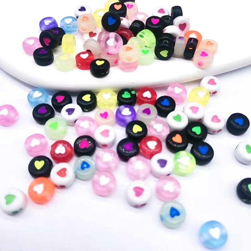 100 Hạt Xỏ Vòng Tay Hình Trái Tim 6MM