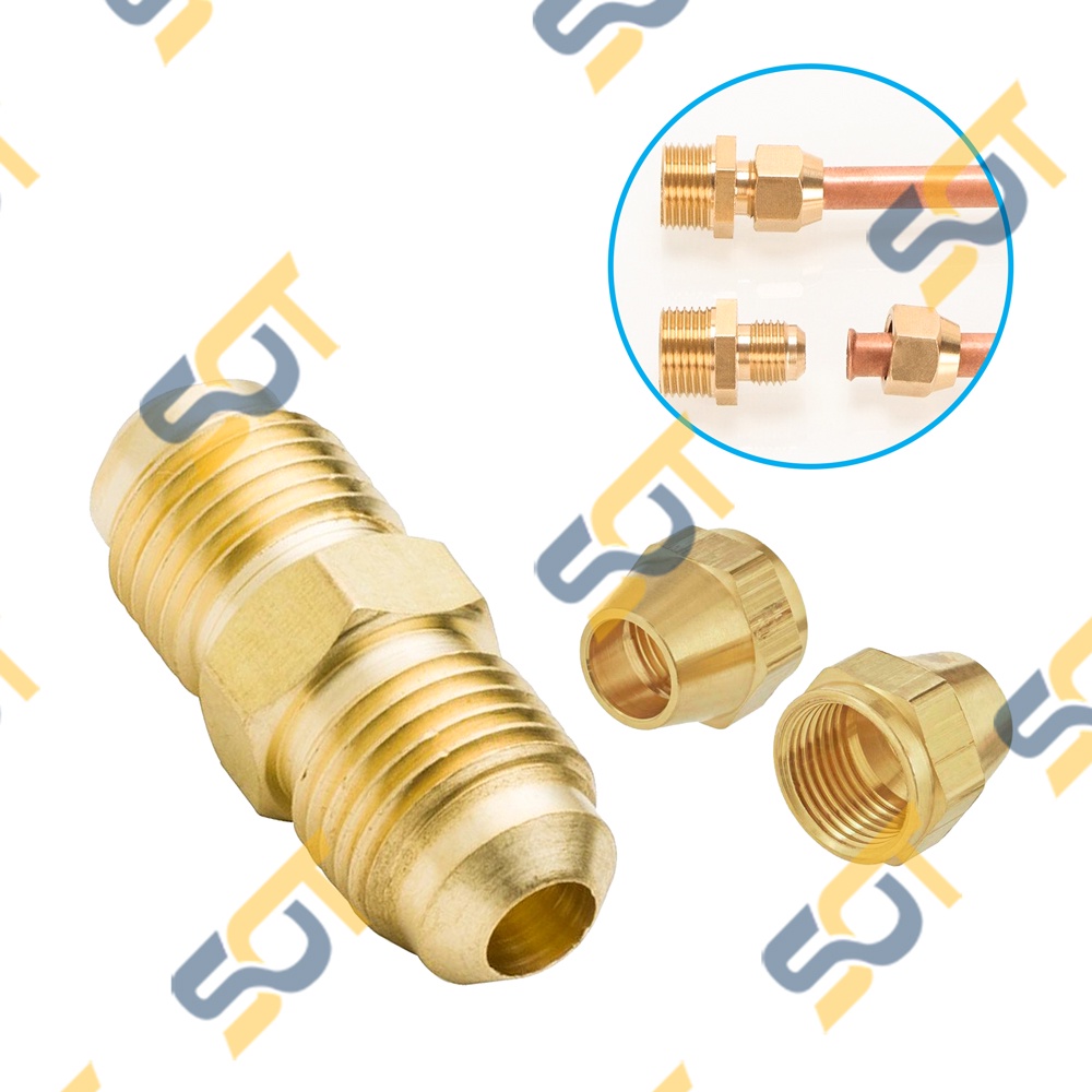 [Hàn ống đồng 6 8 10] Thẳng 2 đầu ren côn lồi cho điện lạnh & khí nén (Brass Flare Fitting Double) - Rắc co & Ren NPT