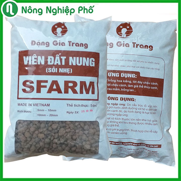 [GIÁ THỂ] Viên Đất Nung Sỏi Nhẹ SFARM Chuyên Dùng Trồng Rau Thủy Canh, Lót Chậu Kích Thước 5 - 10 mm Túi 5 dm3