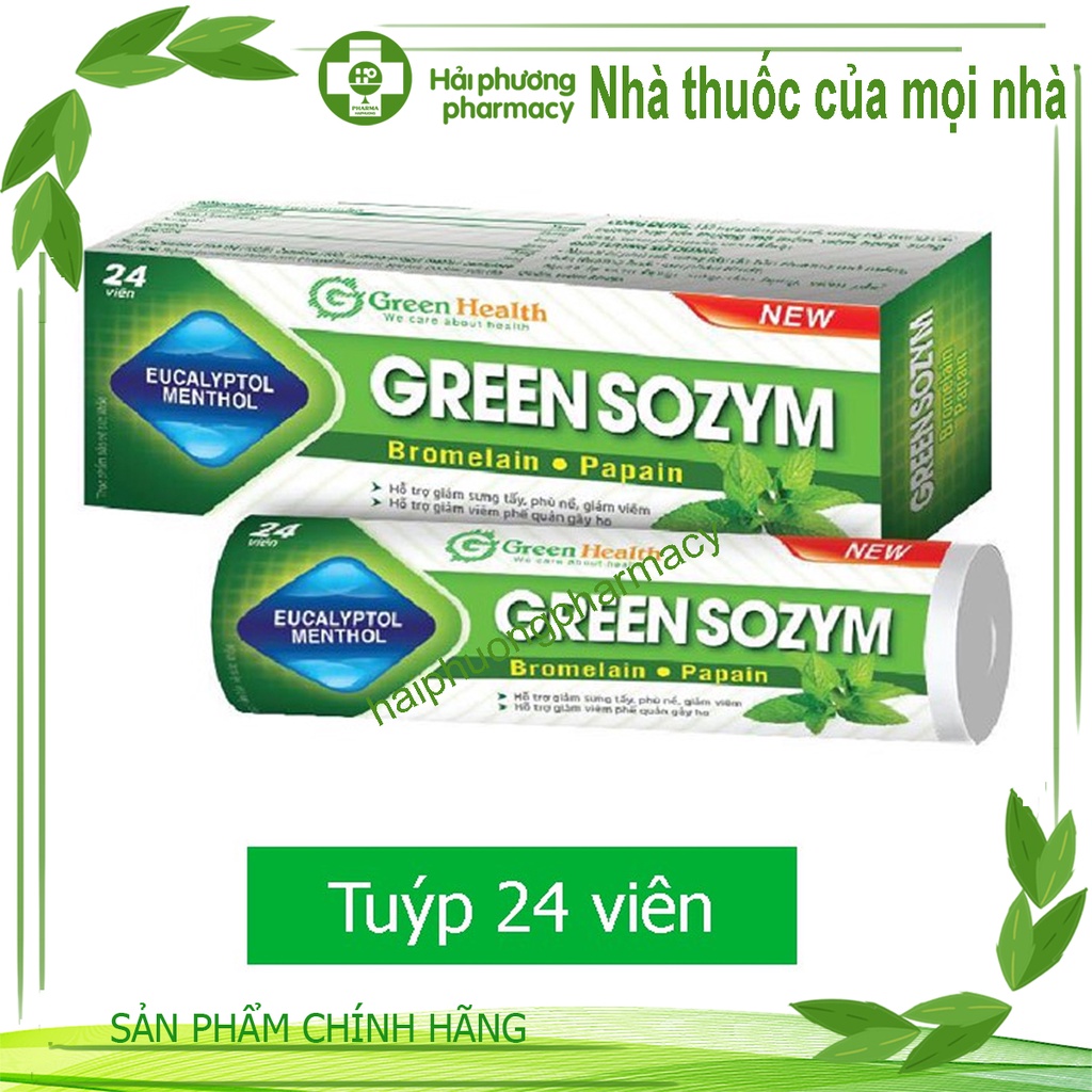 Viên ngậm Green Sozym - Hỗ trợ giảm sưng, phù nề, hỗ trợ giảm triệu chứng viêm họng, viêm phế quản