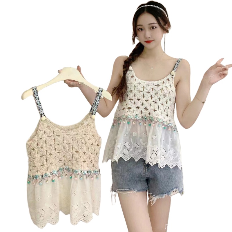Áo Hai Dây Không Tay Thêu Họa Tiết Ngọt Ngào Thời Trang Mùa Hè Cho Nữ