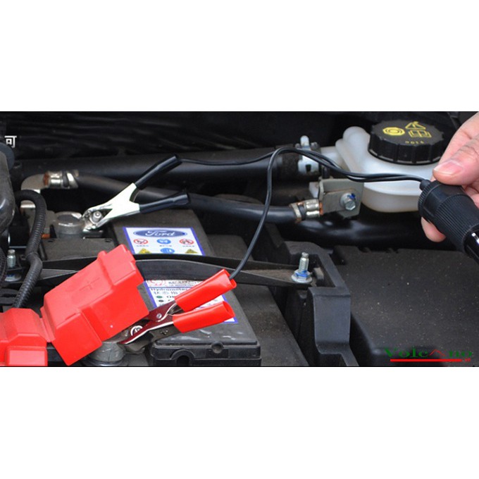 Cáp chuyển kẹp chì acquy ra tẩu 12V ô tô, cầu chì dự phòng