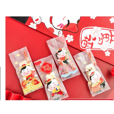 Set 50 túi hàn miệng đựng bánh cookie, quà tặng các kiểu nhiều chủ đề Tết nguyên đán cute size 4 x 9 và 7 x 9 cm