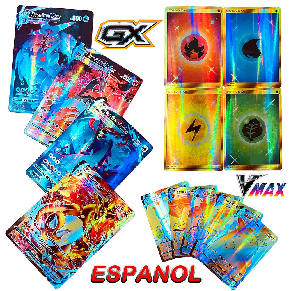 Thẻ Pokemon tiếng Tây Ban Nha Charizard Pikachu Vmax GX MEGA Vstar ESPANOL ánh cầu vồng quà tặng bộ sưu tập cho bé