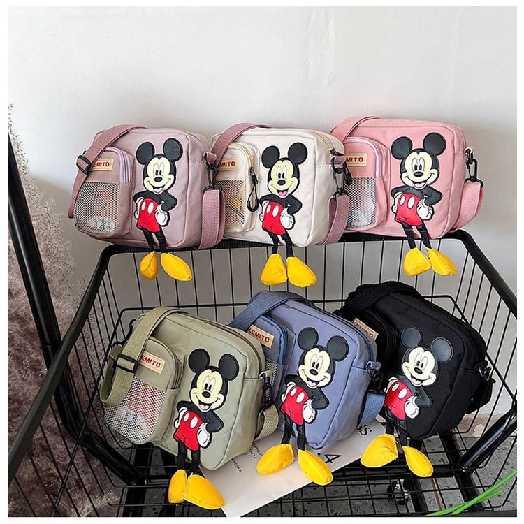 DISNEY Túi Xách Đeo Vai Vải Bạt In Chuột Mickey Thời Trang Nữ Đáng Yêu