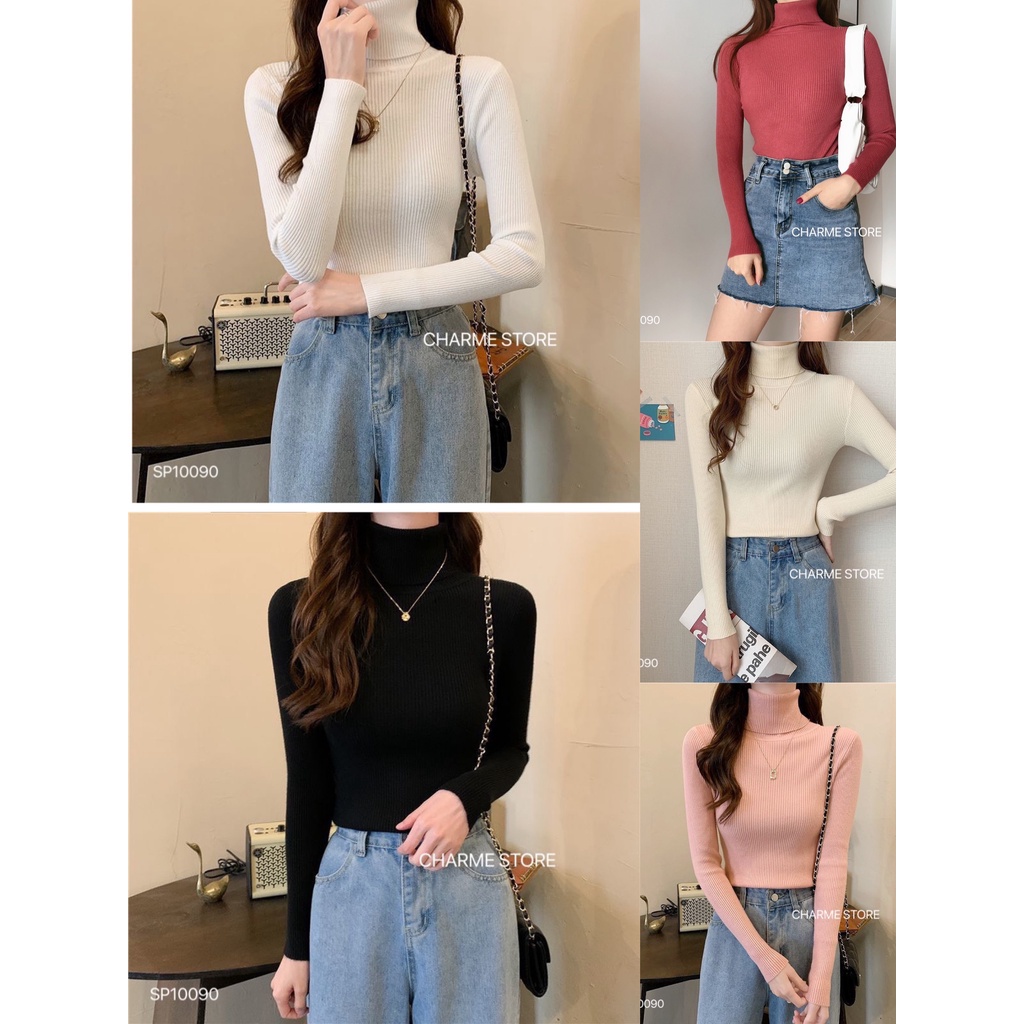 Áo len nữ trơn cổ lọ thiết kế Charme 0090