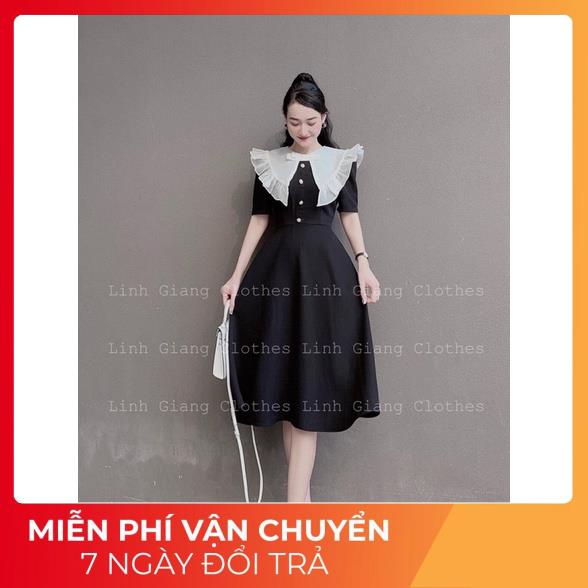 [ 𝐅𝐑𝐄𝐄 𝐒𝐇𝐈𝐏 ] VÁY ĐEN MAXI CỔ BÈO PITER TRẮNG