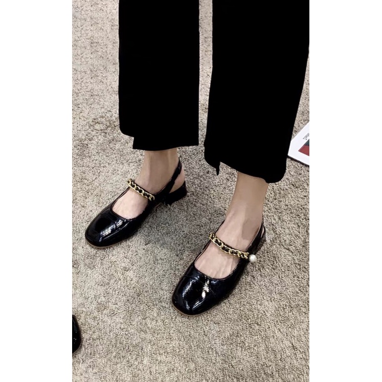 Giày búp bê nữ hở gót pha da cực xinh xắn