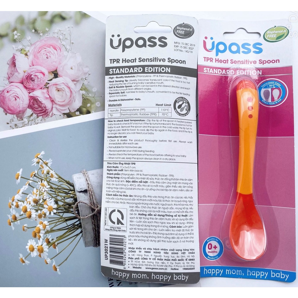 Thìa ăn dặm cảm ứng nhiệt  TPR UPASS kiểm tra nhiệt độ thức ăn của bé / UP3021W
